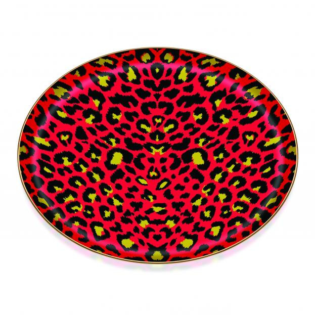 LEOPAR RED BRIGHT GOLD GLASS TRAY 35*35
